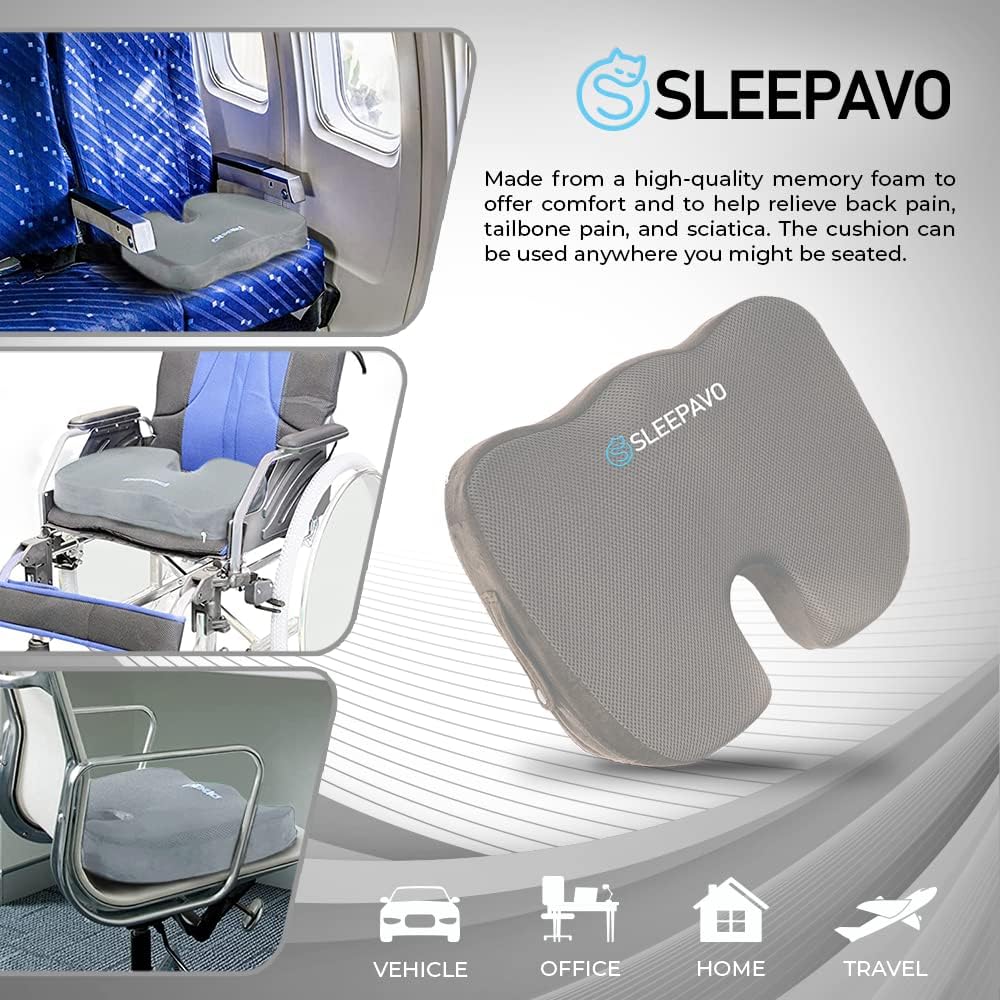 Sleepavo Pink Memory Foam Seat Cushion for Office Chair - Cooling Gel Pillow for Sciatica Coccyx Back Tailbone & Lower Back Pain Relief - Chair Pad for Lumbar Support in Office Desk, Car & Airplane - Image 3